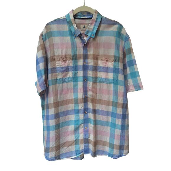 Johnnie-O Men's Sz XL Pastel Plaid Linen Blend Short Sleeve Button Down Shirt - Picture 1 of 7
